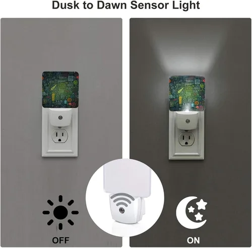 Vista 3 de Paquete de 2 luces LED de noche enchufables con preguntas matemáticas, luces nocturnas enchufables a la pared, lámpara de noche moderna con sensor