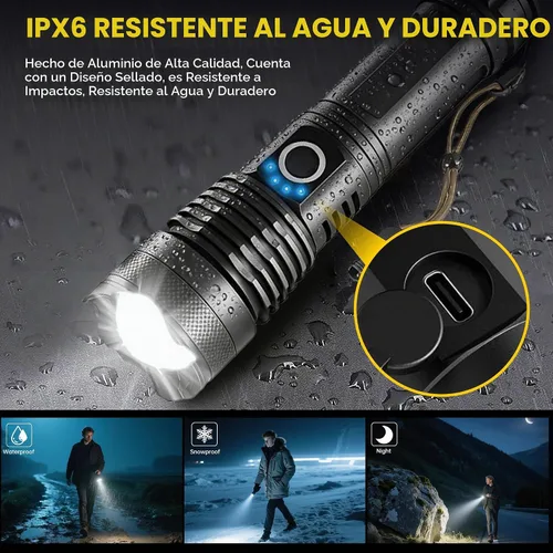 Vista 5 de Paquete de 4 linternas recargables de alto lúmenes, linterna LED súper brillante con 5 modos, linternas tácticas ajustables impermeables de alta