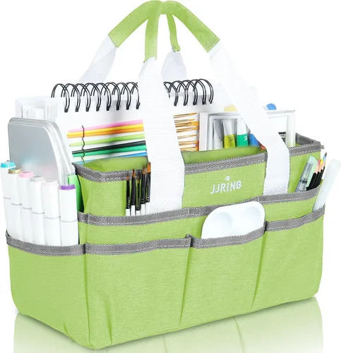 Vista 21 de JJRING Bolsa organizadora de manualidades, organizador de arte con múltiples bolsillos, bolsa de costura beige para arte, manualidades, álbumes