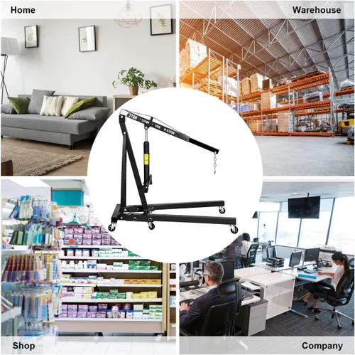 Vista 8 de Goplus - Grúa plegable para motor con capacidad para 2 toneladas, plataforma elevadora, para taller, de acero resistente y 6 ruedas de hierro
