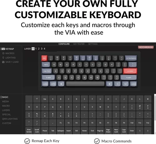 Vista 3 de Keychron Teclado mecánico personalizado V4 60 de diseño QMKVIA programable con teclado intercambiable en caliente K Pro Brown Switch compatible