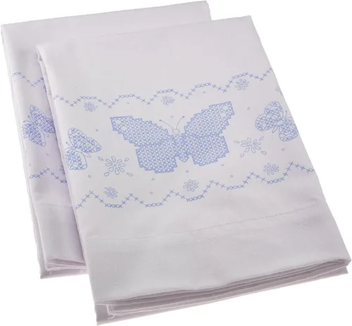 Vista 2 de Janlynn Par de fundas de almohada con diseño de mariposas, punto de cruz, 20 x 30 pulgadas