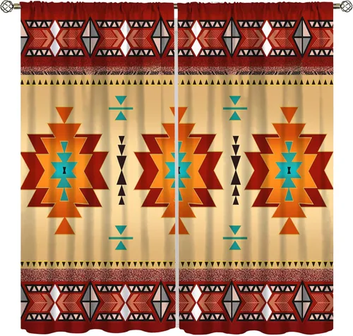 Vista 33 de YCness Cortinas aztecas para dormitorio, decoración geométrica étnica del suroeste para sala de estar, diseño tribal bohemio de elefante nativo