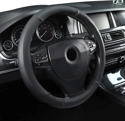 Vista 10 de Funda universal para volante de auto de 15" de piel de microfibra, ajuste universal para auto, elástica, antideslizante, transpirable y sin olor