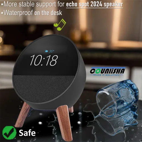 Vista 3 de Real Wood Stand for Echo Spot (2024 Released) Smart Alarm Clock, Tripod Mount Accessories Protect Alexa for Better Sound, Secure Stable Wooden