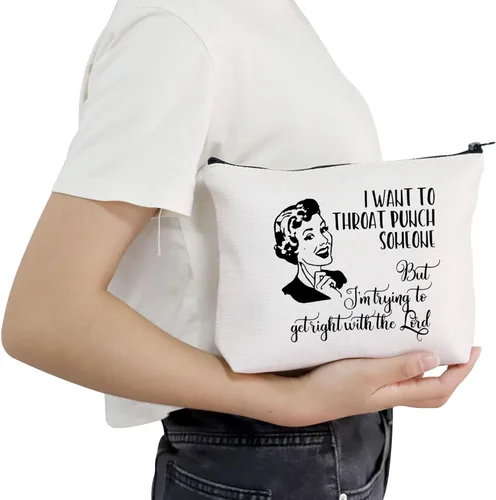 Vista 5 de POFULL Ama de casa regalo sarcástico vintage ama de casa bolsa de cosméticos