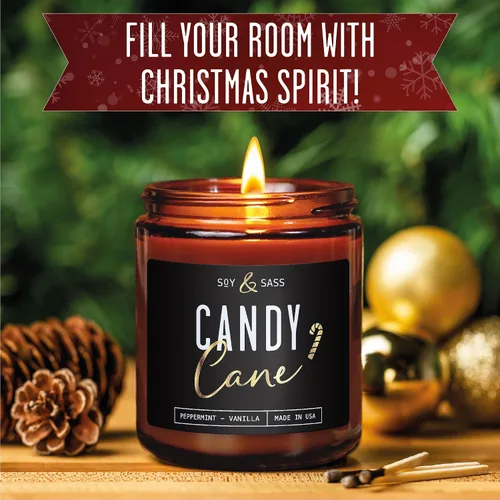 Vista 5 de Vela de menta – Vela de Navidad 'Candy Cane' con mentol, menta y vainilla – Infundida con aceites esenciales I Velas de Navidad perfumadas I 9