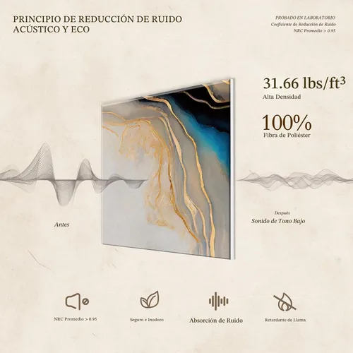 Vista 3 de JBER Paquete de 6 paneles acústicos artísticos, paneles de pared insonorizados de 47.2 x 27 pulgadas, paneles de pared autoadhesivos grandes Mármol