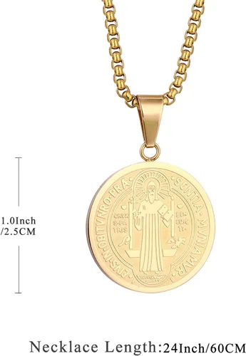 Vista 2 de Yonhon Collar con medalla de San Benito, pulsera de acero inoxidable, regalo católico de exorcismo para hombres
