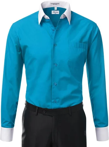 Vista 2 de Italia - Camisa de vestir de manga larga de dos tonos para hombre