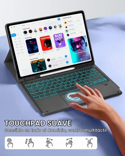 Vista 3 de EAMPANG Funda con teclado Trackpad Mouse para Samsung Galaxy Tab S10+ Plus/S9 FE+ Plus/S9+ Plus/S8+ Plus/S7 FE/S7+ Plus 12.4 pulgadas, Smart