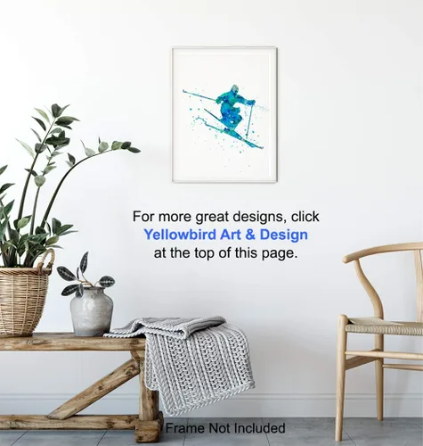 Vista 5 de Impresión artística de pared de acuarela de esquí, foto sin marco de 8 x 10 pulgadas, gran regalo para esquiadores y snowboarders, decoración