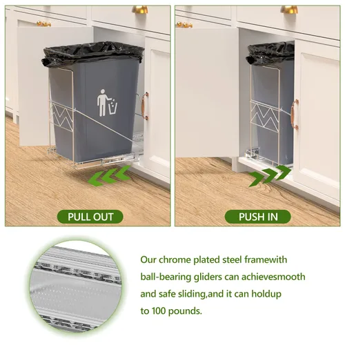 Vista 5 de LIONONLY Bote de basura extraíble bajo gabinete, para fregadero, kit de gabinete deslizable, basura ajustable para botes de 7-11 galones