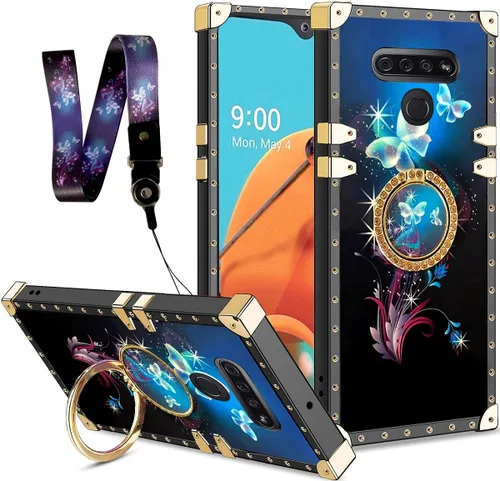 Vista 17 de nancheng Funda cuadrada para LG Stylo 5: Funda de teléfono con patrón de moda para niñas y mujeres con correa de soporte de anillo Funda protectora