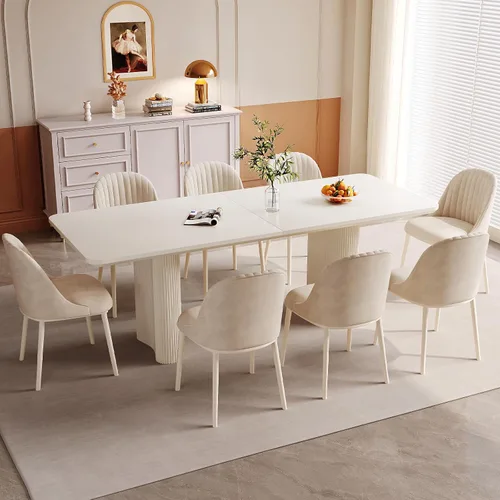 Vista 20 de Mesa de Comedor Rectangular de 63" con 6 Sillas, Mesa de Cocina Moderna Blanca con Juego de Sillas para Sala de Estar, Comedor y Cocina Blanco-A