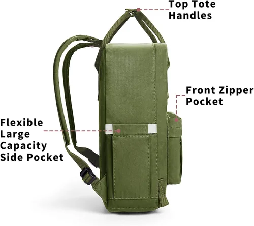 Vista 3 de KALIDI Mochila casual para laptop de 15 pulgadas, mochila clásica para campamento, viajes, exteriores, cuadrada, mochila para universidad, Verde