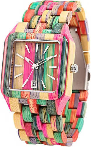 Vista 9 de Tiong Brand Wooden Watches Mens with Handmade Colorful Bamboo Wood Watch Analog Date Quartz Wooden Watch for Men