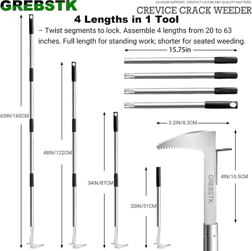 Vista 10 de GREBSTK Crack Weeder Crevice Weeding Stainless Steel Tool Adjustable, 63 in