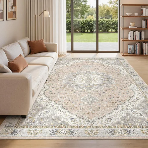 Vista 49 de befbee - Alfombra para sala de estar, lavable y resistente a manchas, con base antideslizante, ideal para dormitorio y cocina, decoración clásica