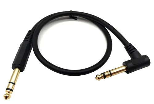 Vista 2 de Cable de instrumento de guitarra de 1/4 de pulgada, ángulo de 90 grados, conector TRS macho a 1/4 de pulgada, cable de audio TRS macho para guitarra