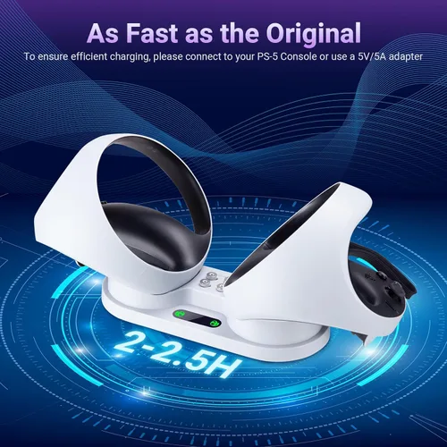 Vista 5 de Estación de carga para PSVR 2, cargador rápido dual para controlador de detección PS VR2, base de carga para accesorios Play-Station VR2