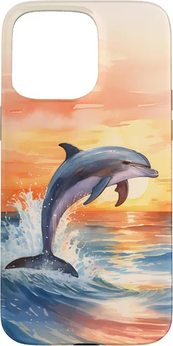 Vista 31 de Dolphin Jumping Sunset Over Ocean Watercolor Art Case for iPhone 17