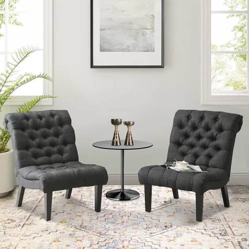 Vista 11 de HAOBO Home Silla de acento sin brazos con botones capitoné silla lateral para sala de estar dormitorio Funiture