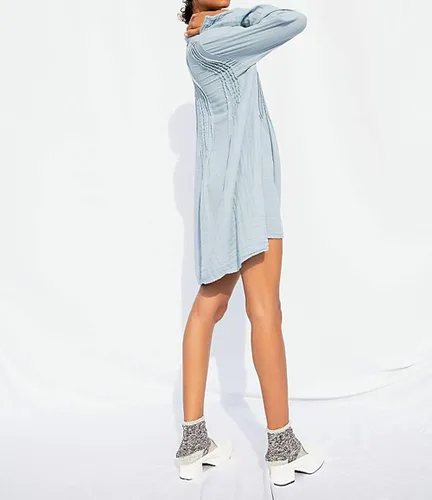 Vista 3 de RVivimos Vestido tipo túnica para mujer de lino con botones de manga larga casual mini camisero