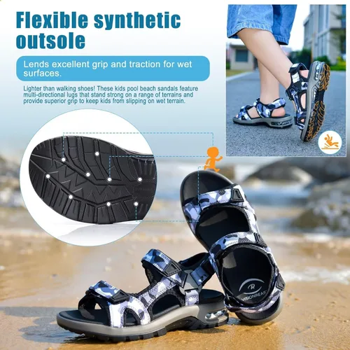 Vista 3 de visionreast Sandalias deportivas de moda para niños, con estampado de camuflaje, sandalias deportivas al aire libre, sandalias casuales para la playa