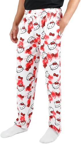 Vista 3 de Hello Kitty Anime Cartoon All Over Print Pantalones de pijama blancos para mujer