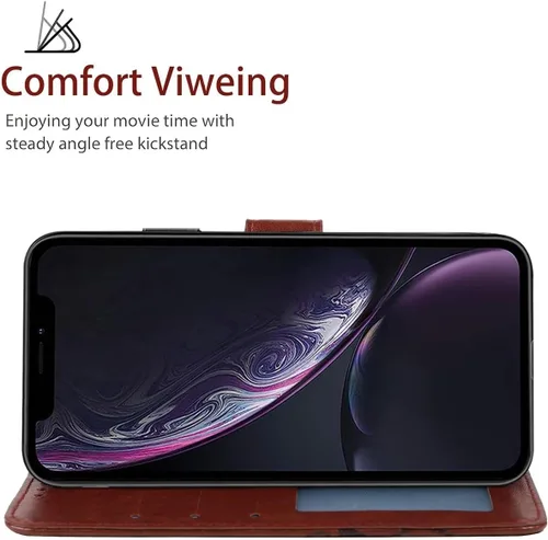 Vista 3 de Funda tipo cartera para iPhone XR con protector de pantalla de vidrio templado, funda de cuero con diseño de flores para tarjeta de crédito