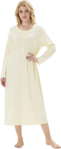 Vista 20 de Keyocean Camisones para mujer, de algodón suave, cómodo, ligero, de manga larga, vestidos de noche para mujer Azul