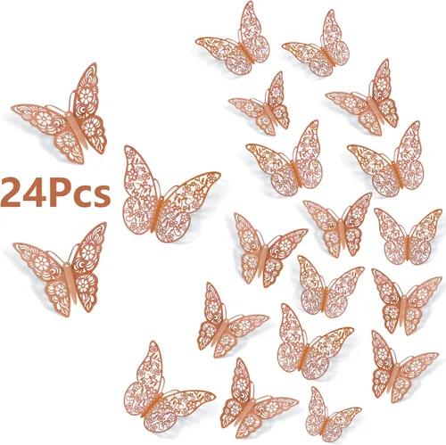 Vista 16 de Calcomanías de pared de mariposa 3D, 72 unidades, 3 tamaños, 3 estilos, calcomanías de pared metálicas extraíbles, calcomanías de pared para nevera