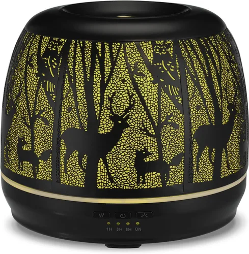 Vista 7 de Difusor grande de aromaterapia de aceite esencial para el hogar dormitorio hueco de metal decorativo habitación ultrasónica aroma aroma niebla Negro