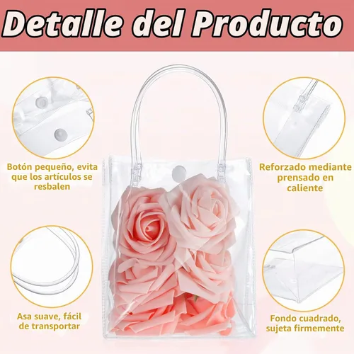 Vista 4 de LEIFIDE 40 bolsas de regalo transparentes con asas, de 5.9 x 5.1 x 2.76 pulgadas, de plástico de PVC, reutilizables, bolsas a granel para compras