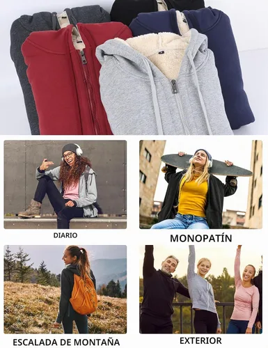 Vista 7 de Gihuo - Sudadera con capucha y cremallera para mujer, forro de Sherpa, chaqueta de invierno con forro polar cómoda Verde Armada (ArmyGreen)