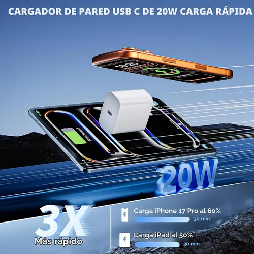Vista 2 de Cargador rápido para iPhone de 10 pies, [certificado Apple MFi], paquete de 3 bloques de cargador USB C con cable tipo C a Lightning de 10 pies