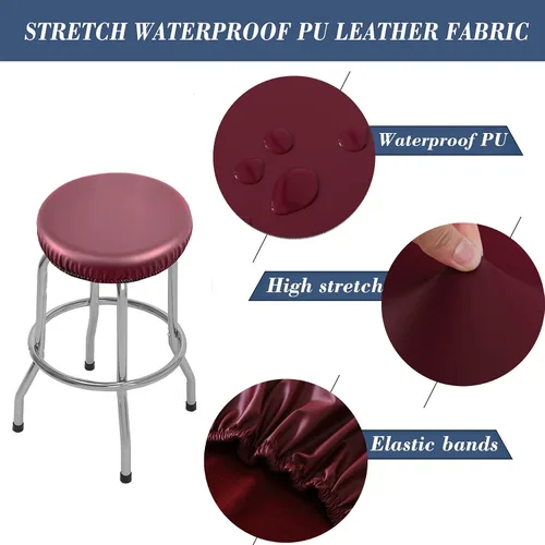 Vista 3 de Fundas de taburete redondas, paquete de 4 fundas elásticas impermeables de poliuretano redondas para taburetes de bar extraíbles, fundas de asiento