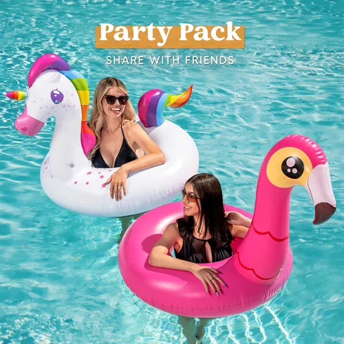 Vista 3 de JOYIN Paquete de 2 flotadores inflables de flamenco y unicornio para piscina, juguetes para decoración de fiesta, vacaciones de verano, lago, playa