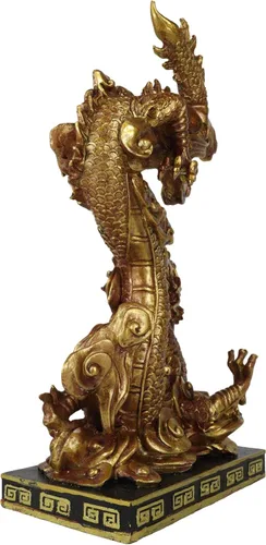 Vista 7 de Ebros Gift Estatua decorativa del rey dragón dorado con base de pedestal negro de 10.25 pulgadas de alto, estatua oriental legendaria de Yin Yang