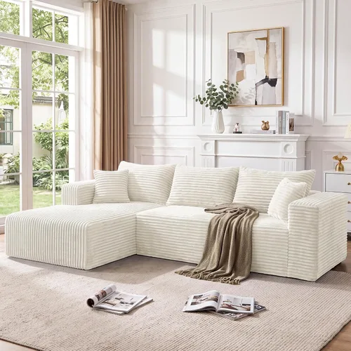Vista 12 de Sofá modular en forma de L para sala de estar, sofá modular sin huesos con diván, sofá de pana con asiento profundo, no requiere montaje, negro