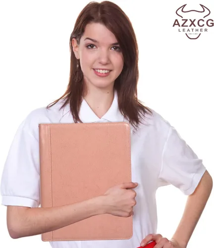 Vista 7 de AZXCG Carpeta de 3 anillas, cartera de cuero vegano con cremallera con soporte para bloc de notas tamaño A4/carta, organizador de trabajo