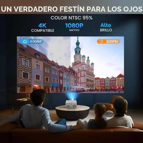 Vista 2 de [Enfoque Automático/Soporte 4K] Proyector con WiFi y Bluetooth, 700ANSI Nativo 1080P Proyector de Películas para Exteriores con Enfoque