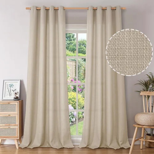 Vista 45 de BGment Cortinas de Lino Beige de 63 Pulgadas de Largo 2 Paneles - Tratamientos para Ventanas con Textura de Arpillera Filtrantes de Luz Cortinas