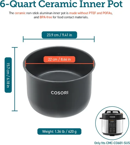 Vista 2 de Cosori Olla a presión 6QT olla interior, revestimiento de cerámica