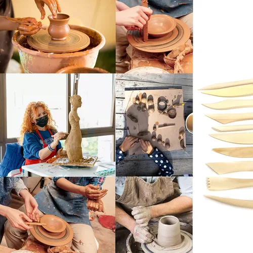 Vista 4 de Honbay Mini herramientas de modelado de madera de doble extremo, 10 piezas, herramientas de escultura de arcilla para cortar, tallar y alisar