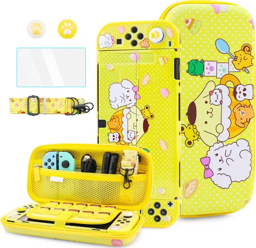 Vista 8 de HYPERCASE 8 in 1 Cute Anime Switch OLED Accessories Bundle, with Pink Switch OLED Carrying Travel Case, Hard PC Protective Cover Skin, HD Screen
