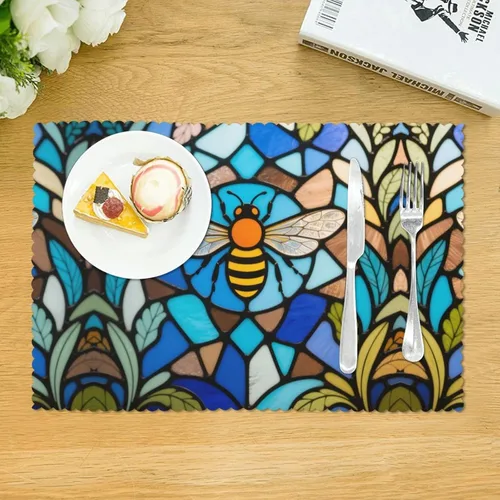 Vista 3 de Rectangular Placemats Set of 4, Heat Resistant Bee Printed Kitchen Dining Table Mats