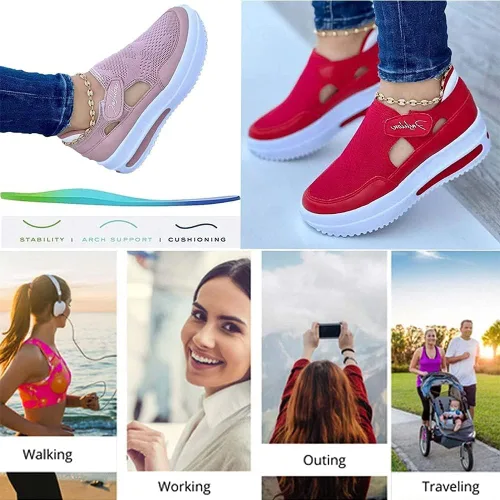 Vista 9 de AIERAI Zapatos ortopédicos para mujer zapatos planos de malla transpirable informales punta redonda tacón grueso zapatos casuales