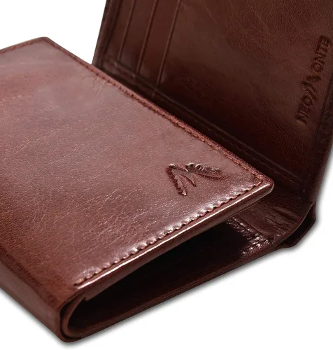 Vista 28 de Cartera de cuero RFID hecha a mano para hombres, elegante cartera de bolsillo frontal triple con 2 ranuras para identificación y 9 tarjetas, Azul